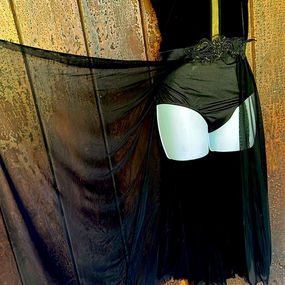 Weissman Black Velvet Leotard Dance Halloween Costume Attached Panel Skirt Large - Picture 4 of 15